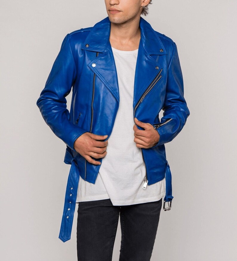 blue lambskin leather jacket