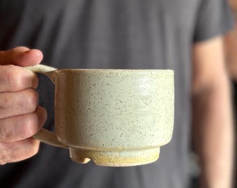 Handmade Ceramic Mug, Modern Profile, Celery Green, Speckled Clay
