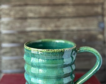 Turquoise Green Large Stoneware Mug: Handmade Ceramics, Modern Profile
