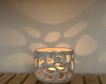 Handmade Ceramic Luminary: Speckled Bone White Clay, Abstract Design