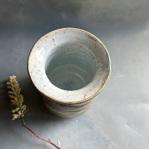 Marbled bud vase, small 4.75 H, handmade agateware clay, thrown on potters wheel with greens and dark blue, in earthy speckled white clay image 5