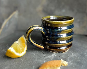 Handmade Ceramic Mug: Speckled Stoneware with Deep Blue Seaweed Green