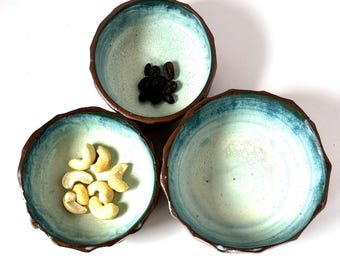 Handmade Small Faceted Bowls, Set of 3: For Tapas, Trinkets, Jewelry, Mise en Place.