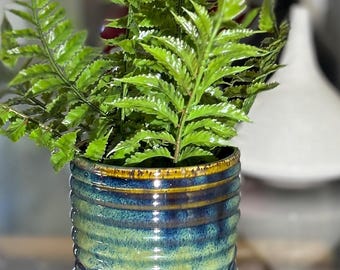 Handmade Ceramic Planter: Earthy Green and Brown, Modern Profile, For Succulents, Houseplants,
