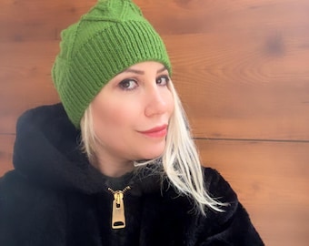 Green Beanie Knitted for Adults, Knitted Beanie, St Patricks Day Gift