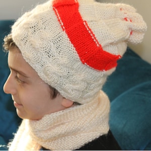 White Winter Hat and Scarf Set Knitted for Children, Winter Warm Hat an Scarf Set For Kids, Gorro con Bufanda
