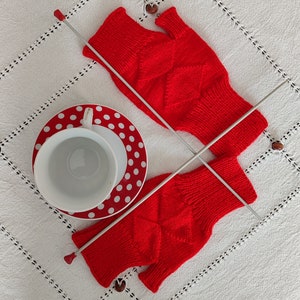 Oranic Long Poppy Red  Warm Fingerless Gloves, Hand Knit Warmers, Driving Mittens, Mother&#39;s day Gift,Soft Mittens