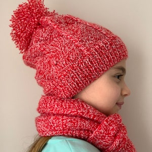 Wintermütze und Schal-Set aus rotem und weißem Mischgarn für Kinder, warme Wintermütze und Schal-Set für Kinder, handgemachtes Set