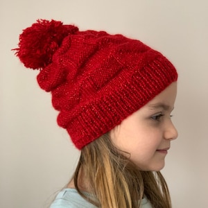 Rote Mütze für Kinder, gestrickte rote Mütze mit Pompon, Gorro de Niños, Gorro Hecho a Mano
