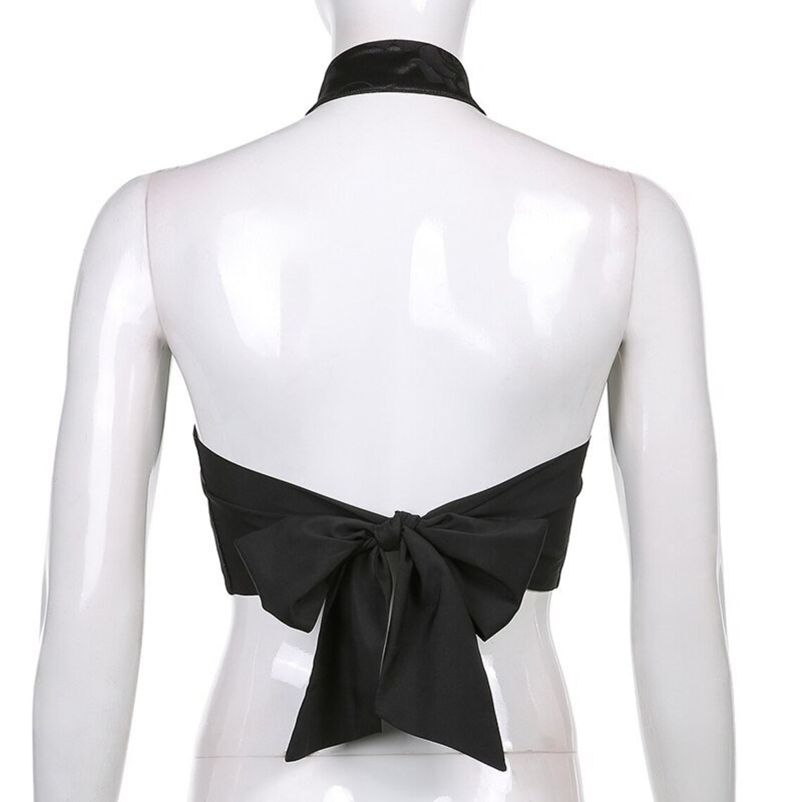 Elegant Jacquard Black Halter Top Backless Lace up Bow Gothic - Etsy