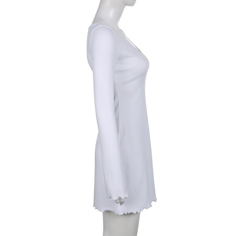 Frill L S Chiffon Dress White