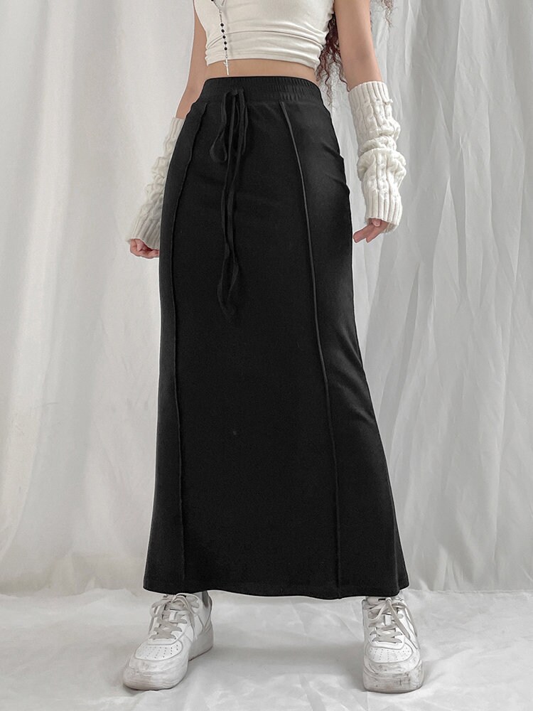 High Waist Black Long Skirt - Etsy