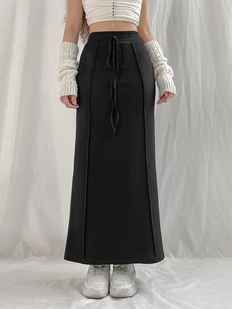 High Waist Black Long Skirt - Etsy