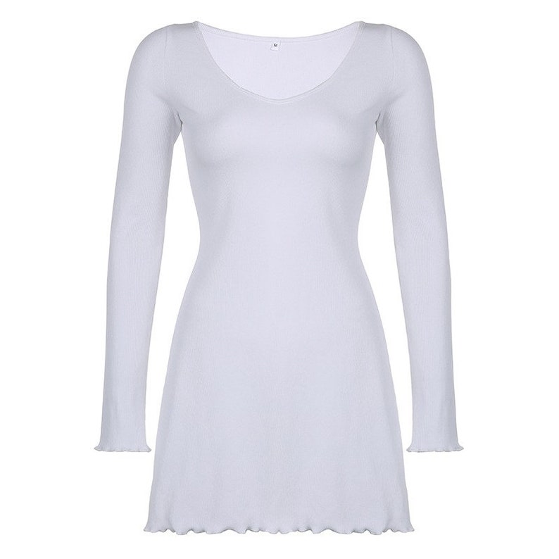 Madeira Drawstring Neckline Frill Mini Dress White