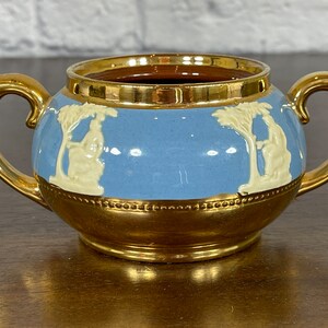 Gibson&#39;s Staffordshire England Angels Vintage Sugar Bowl branco azul e dourado década de 1950