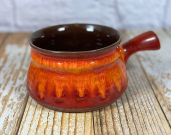 Vintage Canadian Evangeline Pottery orange drip glaze soup bowl