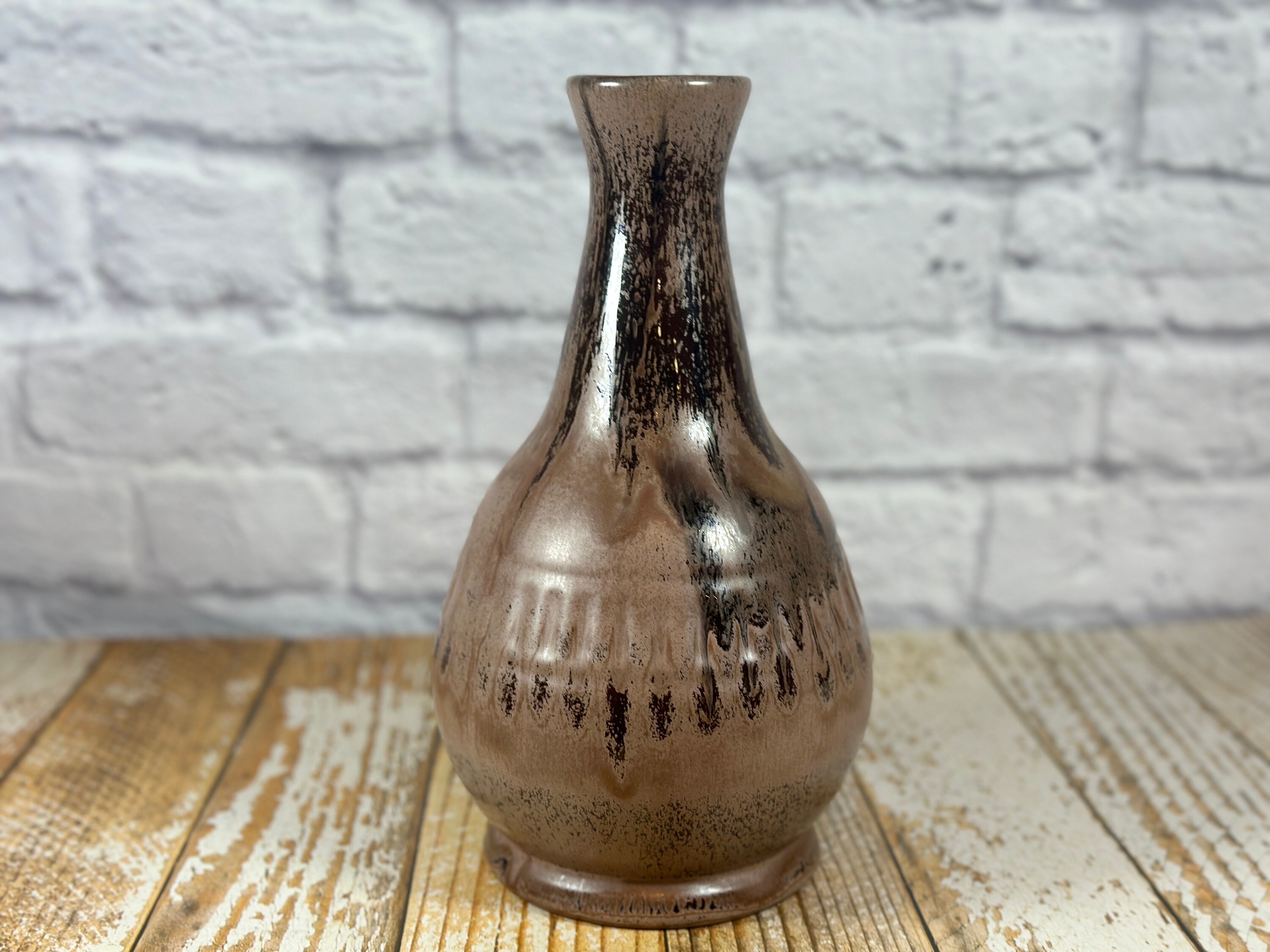 Vintage brown Blue Mountain Pottery vase 10.5" tall