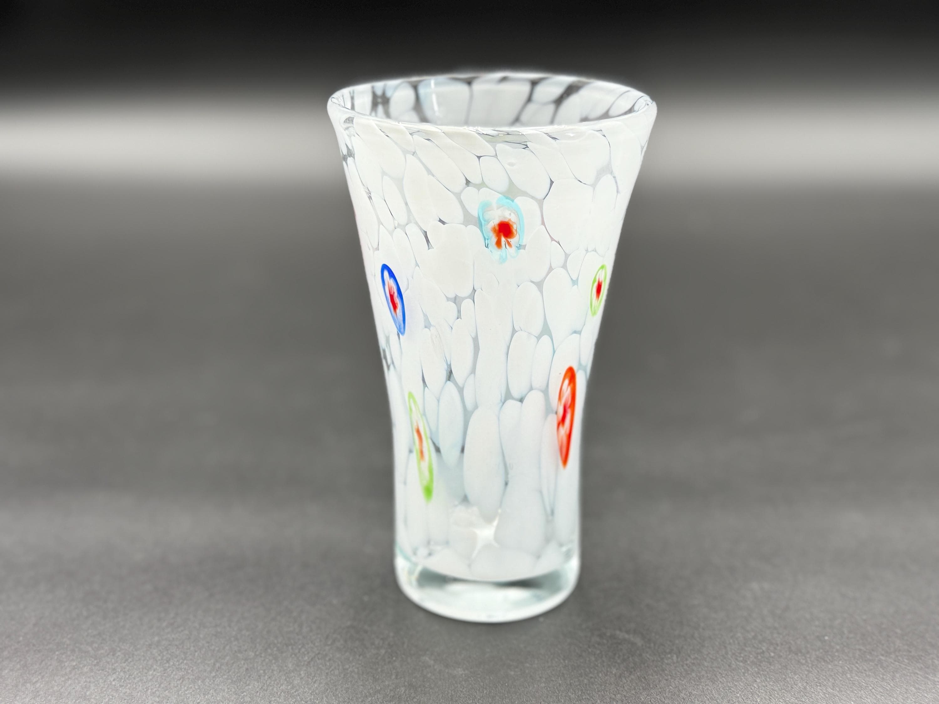 手吹きムラーノガラス花瓶 6.25インチ ミルフィオリ アートガラス