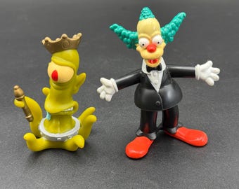 Vintage 2002 Simpsons plastic Burger King figurines of Krusty the Clown and Kang