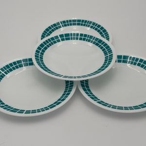 Vintage Corelle Vitrelle Teller: Aqua Tiles, Set aus vier 18 cm großen Tellern