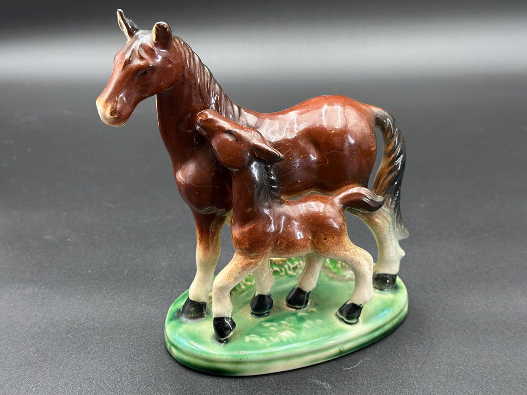 高さ7インチのヴィンテージ陶器の母馬と子馬の置物 - Etsy 日本