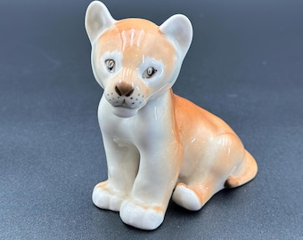 Vintage Russian Lomonosov ceramic lion cub figurine marked made in USSR