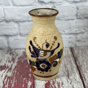 Vintage Mexican Tonala pottery vase with bird design