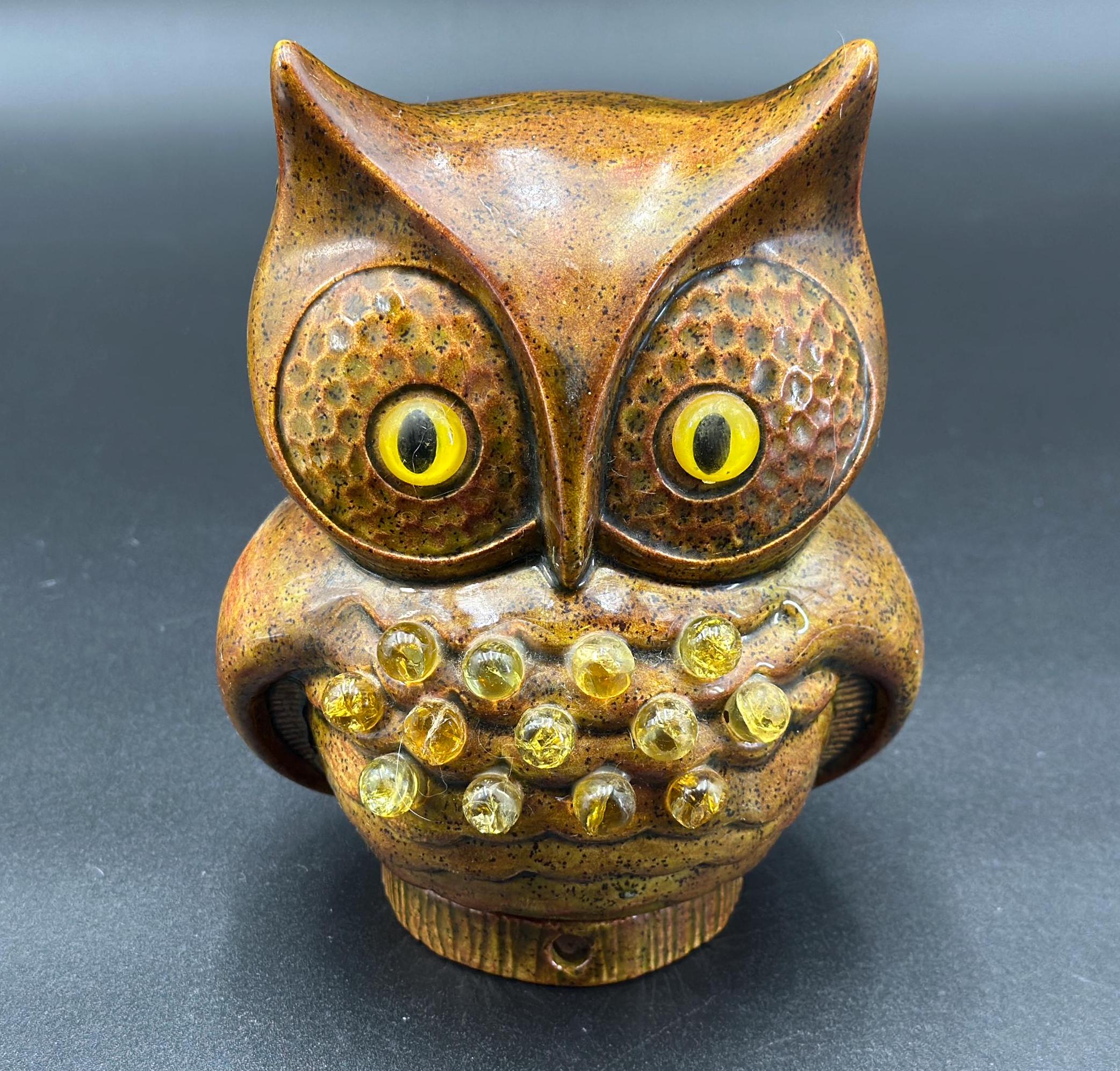 Bougeoir Chouette En Grès Vintage, Photophore Hibou Brun