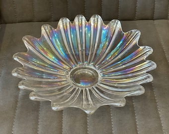 Vintage Federal Glass iridescent floral shaped bowl