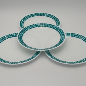 Vintage Corelle Aqua Tiles Dinner Plates, Set of 4