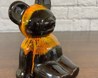 Vintage Canuck Pottery orange Tropfglasur Keramik Teddybär Spardose