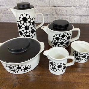 Vintage Johnson Brothers Coffee and Tea Set: Black Daisy Cordova Serving Set