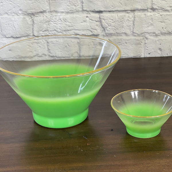 Vintage 1960s Blendo Chip Dip Green Glass Bowl Set Mid Century Modern Atomic Green