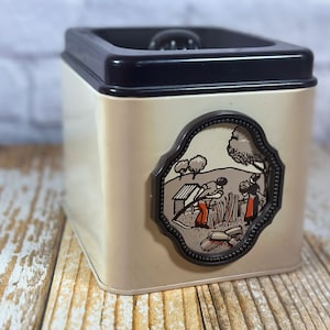 Vintage Ekco tin kitchen canister with cream body and wheat harvest farm life design