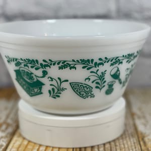 Vintage Federal Glass mixing bowl with green kitchen design