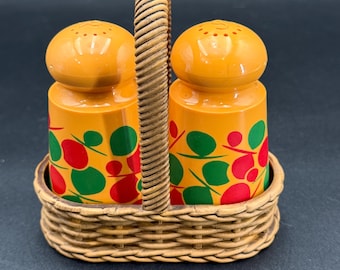 Vintage Esma salt- och pepparkassett i plast i låda, tillverkad i Västtyskland, mitten av århundradet
