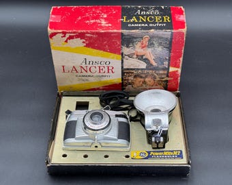 Vintage 1950s Ansco Lancer camera with with flash in original box