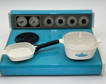Estufa de juguete infantil vintage de metal azul de los años 70