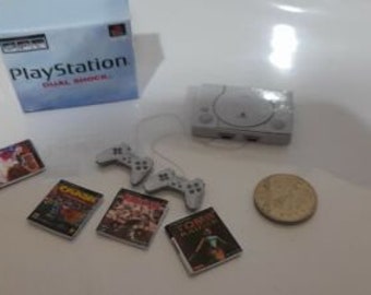 Dolls House Miniature 1/12th Scale PS1 Games Console games and box set replica