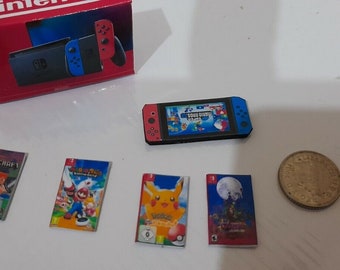 Dolls House Miniature Nintendo Switch Console 4 Jeux et boîte