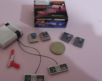 Dolls House Miniature 1/12th Scale Games Console nintendo NES and games replica