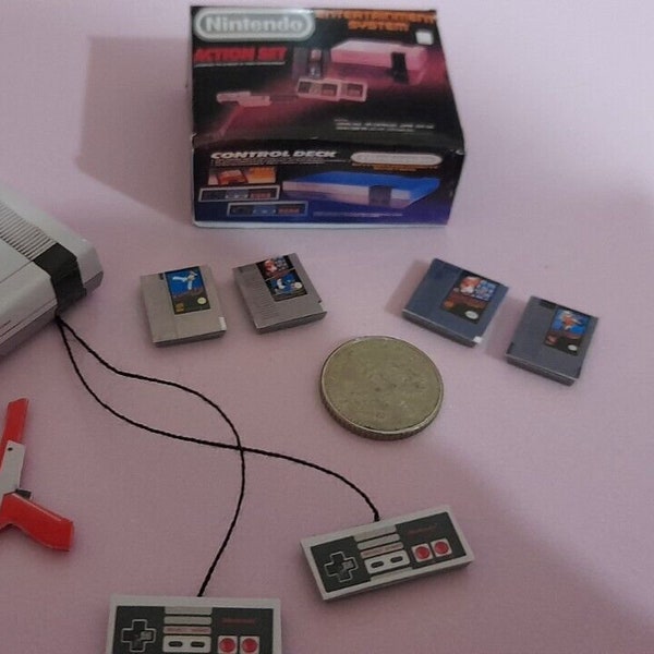 Puppenhaus Miniatur 1:12 Spielekonsole nintendo NES und Spiele Replik