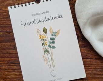 Perpetual Birthday Calendar A4 Floral Motifs Hand-Painted Watercolors Birthdays Family Joy Perpetual Calendar Christmas Gift