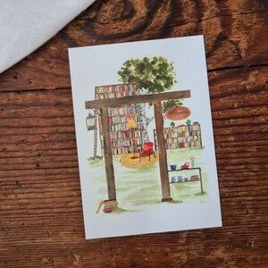 Naturbibliothek A6 Postkarte Bücher Gutschein Geschenk Karte Grußkarte Aquarellgemalte Karte