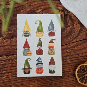 Postkarte Weihnachtswichtel A6 Postkarte zu Weihnachten Karte zum Advent Aquarellgemalte Weihnachtskarte