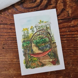 Gemüsegarten Hängematte GemüsefreundInnen Grußkarte Ernte Anbau