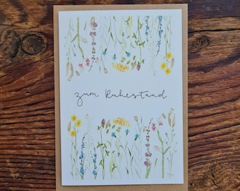 For retirement folding card floral A6 watercolor painted folding card pension congratulations