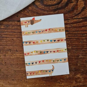 Geburtstagsdackel A6 Postkarte Geburtskarte Wimpelkette Dackel Geburtstag