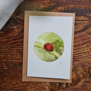 Klappkarte Marienkäfer A6 viel Glück Postkarte Ladybug Aquarellgemalte Grußkarte