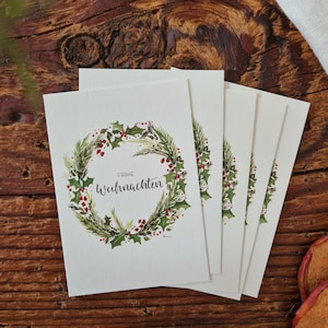 Frohe Weihnachten Postkarten 5er Set A7 Advent Weihnachten Grußkarte Weihnachtskranz frohe Weihnachten